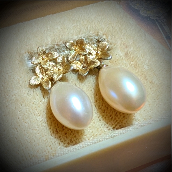 Vtg Designer Lucas Lameth Vermeil Pearl Drop Earrings - Picture 2 of 4